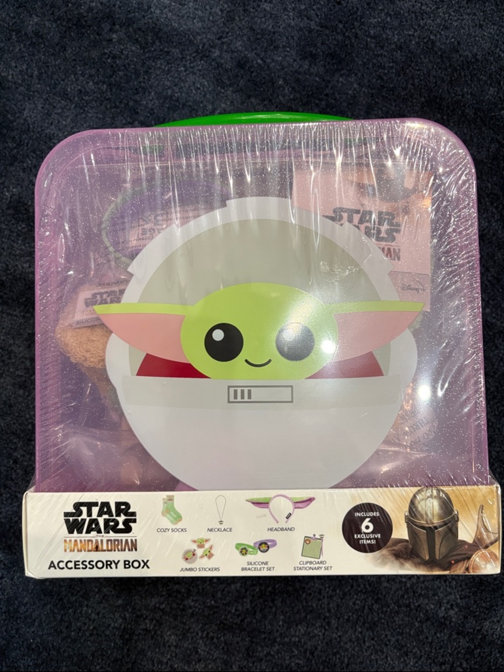 Star Wars Pink Translucent Accessory Box with Green Grogu Face